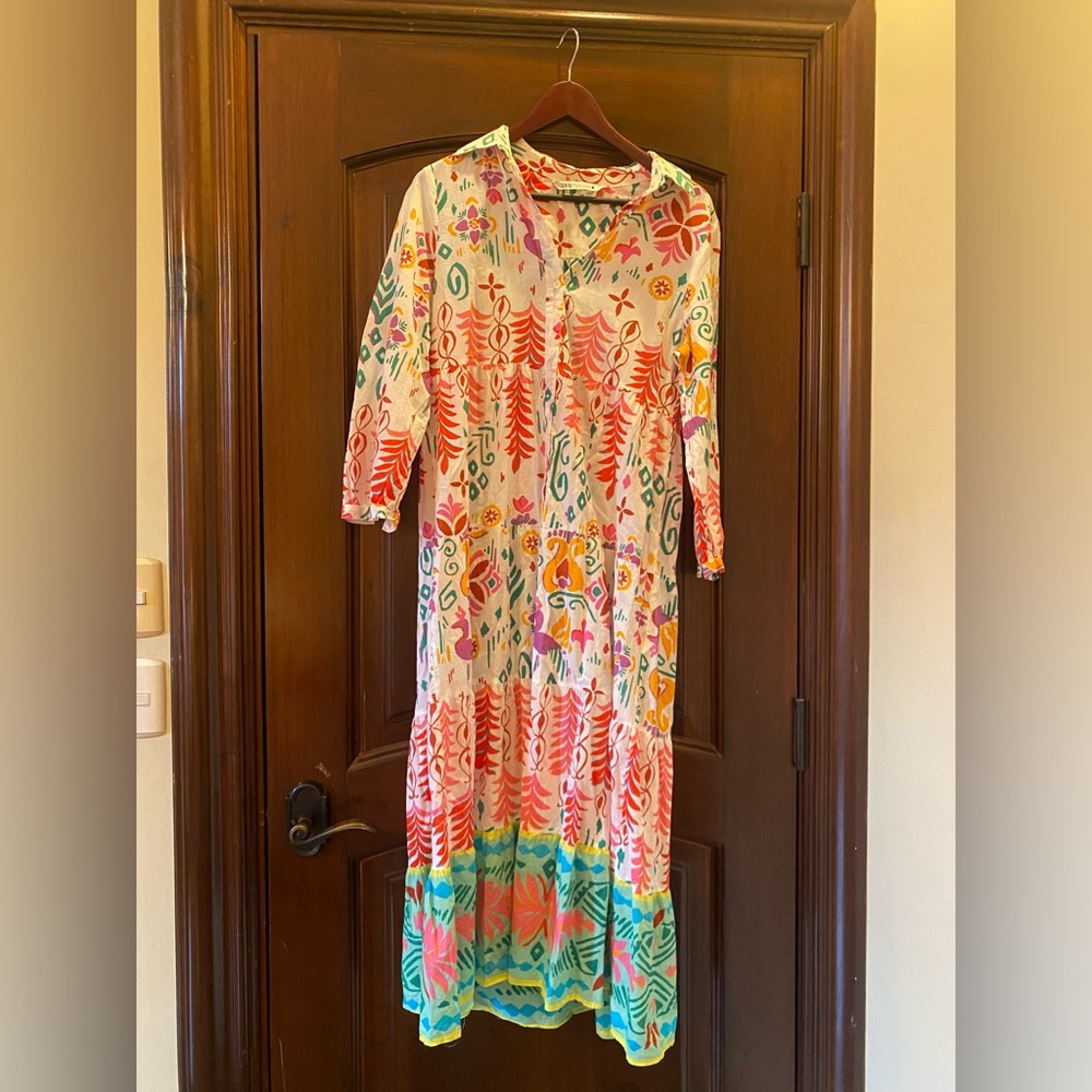 Zara colorful long sleep summer dress medium